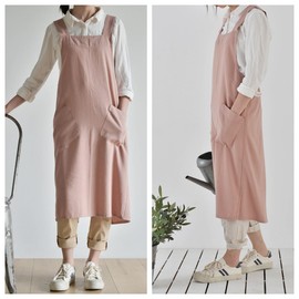 MUMOHO Women’s Pinafore Square Apron Baking Cooking Gardening Works Cross Back Cotton/Linen Blend Dress with 2 Pockets