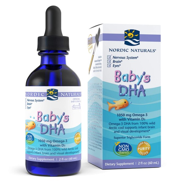 Nordic Naturals Baby’s DHA, Unflavored - 1050 mg Omega-3 + 300 IU Vitamin D3 - 2 oz - Supports Brain, Vision & Nervous System Development in Babies - Non-GMO - 12 Servings