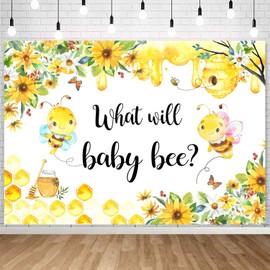 InMemory Honey Bee Gender Reveal Backdrop Boy or Girl What Will Baby Bee Banner Honeycomb Floral Decorations Theme Newborn Baby Shower Party Photoshoot Background 6x4ft