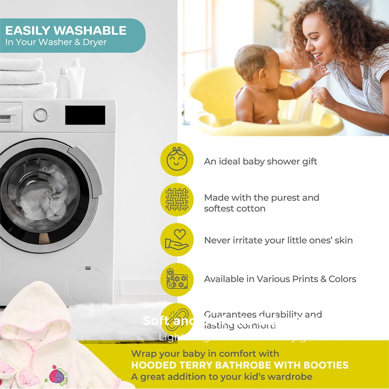 Spasilk 100% Cotton Hooded Terry Bathrobe with Booties, Pink Fish,