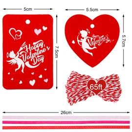 JULMELON 200Pcs Valentine Gift Hanging Tags 20 Designs Red Craft Paper Valentine's Day Gift Treat Label Heart Cut Outs Favor Tags with String for Wedding Party Gift Wrapping
