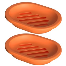 Topsky 2 Pcs Soap Dish Soap Holder with Drain for Shower, Soap Dishes Soap Savers for Bar Soap, Soap Bar Holder Shower with Drip Tray, Plastic Double Layer Draining Soap Box for Bathroom - Orange