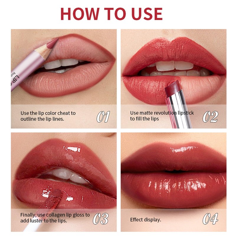 3 Pcs Matte Lipstick Lip Liner Stain Pencil Set with