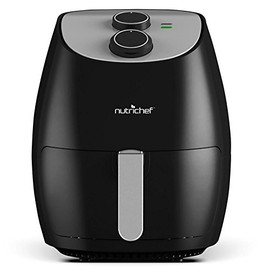 NutriChef 2.7 Qt Air Fryer Oven - w/ Rotary Controls - Electric Hot Convection Power Stainless Steel Kitchen Multi Cooker w/ Basket, Pan - Cooks Healthy Oil-Less Recipes - AZPKAIRFR25 (Black)