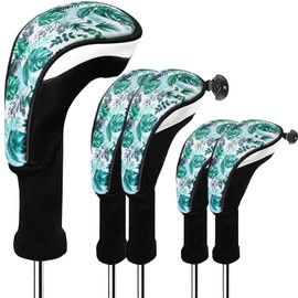 FINGER TEN Golf Club Head Covers Woods Driver Fairway Hybrid 3/4/5 Set, Headcovers Men 1 3 5 7 X Interchangeable Number Tag, Fit All Wood Clubs (5 Pack-Leaves(1D+2F+2H))