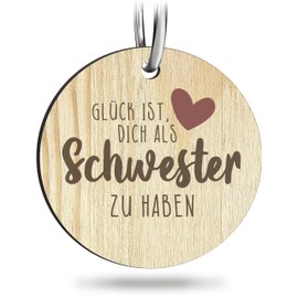 Schwester Geschenk - Schwester Schlüsselanhänger handgemacht aus Holz, Glücksbringer, Geschenke Für Schwester, Geschenke Schweste, Beste Schwester der Welt Geschenke, Geschwister