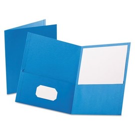 Twin-Pocket Folder, Embossed Leather Grain Paper, Light Blue, Sold as 1 Box