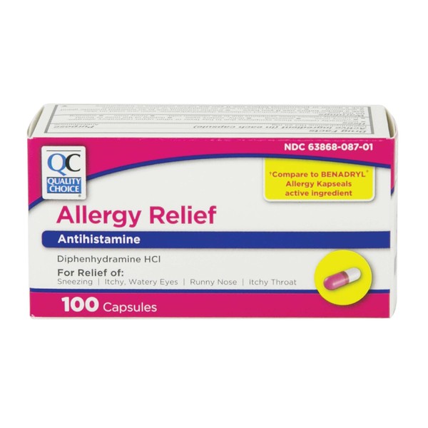 Quality Choice Allergy Relief Antihistamine Medicine 100 Capsules Each (1)