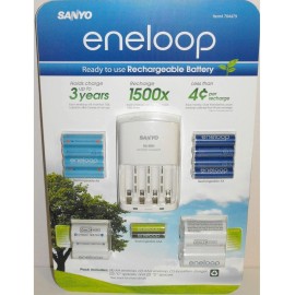 SANYO BRAND NEW SANYO ENELOOP 8 AA & 2 AAA BATTERIES W/ CHARGER & 2 C and 2 D Adapters
