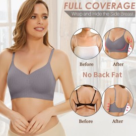 WOWENY Push Up Bras for Women Padded Bra No Underwire Wireless Jelly Strip Soft Support Comfortable Seamless Bralette (Gray, XX-Lage)