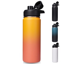 Fijinhom 18oz Insulated Water Bottle with Handle, Stainless Steel Water Bottles with Wide Mouth, Double Wall Vacuum Sports Water Bottle, BPA Free, Keep Cold and Hot, Yellow&Orange