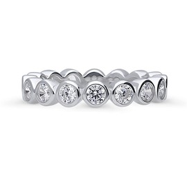BERRICLE Sterling Silver Bubble Wedding Rings Bezel Set Round Cut Cubic Zirconia CZ Anniversary Eternity Ring for Women, Rhodium Plated Size 6.5