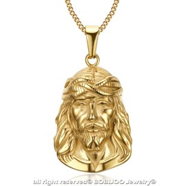 BOBIJOO JEWELRY - Pendant Necklace Tête de Jésus Christ Acier Stainless Steel 316L Plaqué Doré Or Chaîne, Stainless Steel