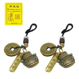 Lucky Cat Keychain with Five Emperor Coins – Feng Shui Maneki Neko Charm for Good Luck, Wealth & Protection – Chinese Lucky Gift for Lunar New Year or Home Use (LuckCat&Charm 2pcs)