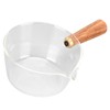 Glass Milk Pot with Wooden Handle V Shaped Spout Noodles