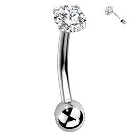 RL ROSARY LAND G23 Titanium Threadless Top in Curved Barbell Ring 16G, Eyebrow Rings, CZ, Rook Cartilage Earring, 8mm Vertical Labret, Daith, Helix Piercings Body Jewelry Sliver, Titanium, cubic