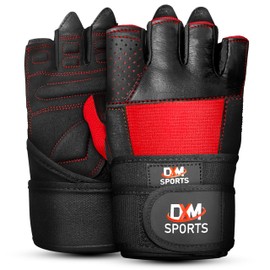 DXM SPORTS Weight Lifting Gym Workout Gloves with Wrist Wrap Support for Men & Women, Full Palm Protection Exercise Gloves for Weightlifting, Training, Fitness, Hanging, Pull ups (Red, Medium)