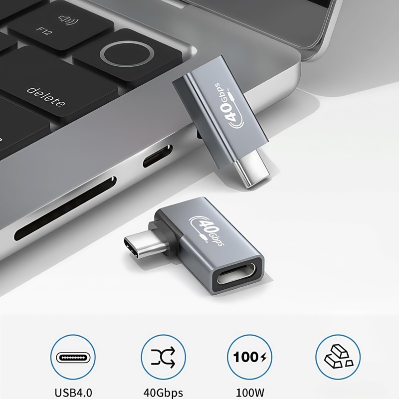 OUGCYG USB C Right Angle Adapter 2 Pack, 240W 40Gbps