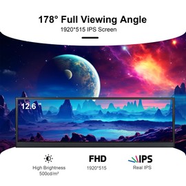 wisecoco 12.6 Inch Secondary Screen FHD IPS Stretched Bar LCD Display 1920X515 Mini HDMI for Laptop Computer Health Speed Windows Aida64 Sub CPU GPU Display (No Touch Monitor)