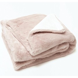Luxury Faux Fur Oversized Throw Blanket with Plush Velvet Reverse, Fox Lynx or Gray Mink (Blush Pink)