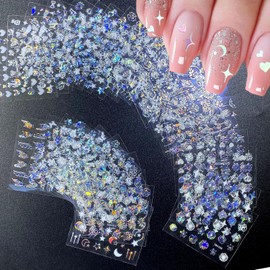 HANNEA® 30 hojas de pegatinas de uñas aurora, pegatinas holográficas de luna y estrella autoadhesivas, calcomanías de arte de uñas diy, accesorios de decoración para mujeres y niñas