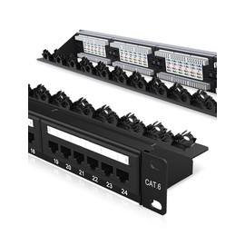Enmane 24 Port Patch Panel CAT6 Keystone Patch Panel 1U 19 inch Rackmount Compatible with Cat5e,Cat6 Cable Management,Color-Coded Labeling for T568A and T568B Wiring, Black