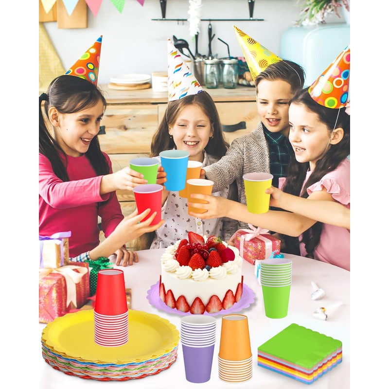 ZblPyro 120pcs Rainbow Party Plates Cups and Napkins for 40