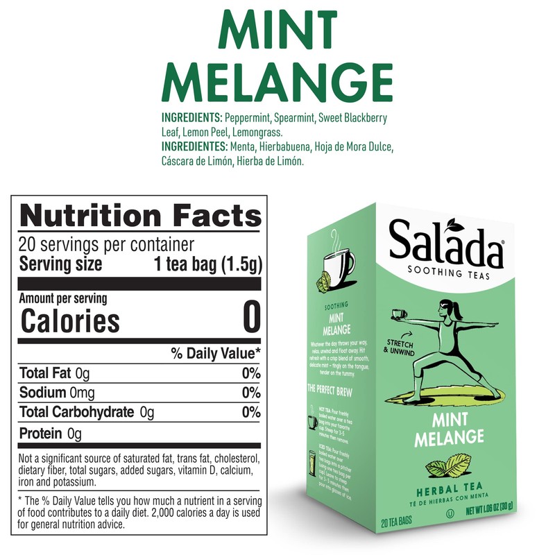 Salada Soothing Teas, Mint Melange Herbal Tea 20 Individually Wrapped