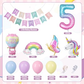 YEJIKJ Unicorn Balloons 5th Birthday Decorations, Unicorn Party Decorations 5th Birthday Banner Unicorn Birthday Decorations with 5th Birthday Banner Unicorn Birthday Decoration for Girls Boys
