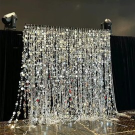 Silver Sequin Curtain Dots Garland Party Decoration Birthday Wedding Event Sparkly (Silver)