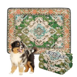 Dogcator Thicken Washable Pee Pads for Dogs, Boho Waterproof Reusable Puppy Pads, Urine Leakproof Dog Pads, Non-Slip Potty Pads for Doggie, Doggy, Cat Litter Mat 36"x48" 2 Pack Grass Green