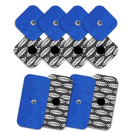 Electrodes 8 x 50 mm with 1 Snap and 4 Electrodes with 1, 50 x 100 mm, Tenspad Silver Compatible with Compex Conductive Silver with Pattern on the surface, blue