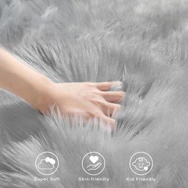 HOMRITAR Area Rugs for Bedroom Living Room, Grey Fluffy Fuzzy Shag Shaggy Carpet Soft Plush Rug, 2 x 6 Feet Indoor Floor Rug for Kids Home Decor Aesthetic