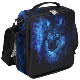 Galaxy Wolf Lunch Box for Kids Boys, Insulated Lunch Bag Reusable Thermal Lunchbox Cooler Tote Handbag with Removable Adjustable Shoulder Strap for Adults Women Men Picnic Work School
