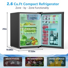 COWSAR 2.6 Cu.Ft Mini Fridge with Freezer, Single-Door Compact Refrigerator, 7 Settings Temperature Adjustable, 2 Removable Shelves, Small fridge for Bedroom, Office, Apartment, Dorm, Black