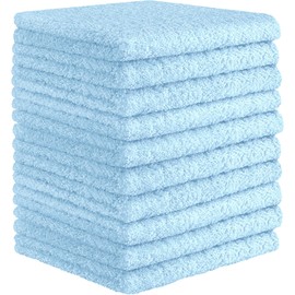 DecorRack 10 Pack 100% Cotton Wash Cloth, Luxurious Soft, 12 x 12 inch Ultra Absorbent, Machine Washable Washcloths, Baby Blue (10 Pack)