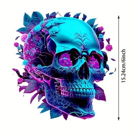 Glitter Rainbow Skull PVC Vinyl Car Decals Stickers Waterproof Self-Adhesive Decals for Cars, Laptops, Trucks, Motorcycles Wall Window Luggage Scratch Cover Door Decor Sticker