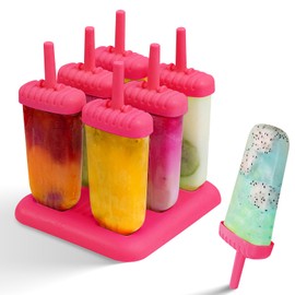 New Resunable Popsicles Molds,Pack of 6 Pce Ice Popsicle Maker- Food Grade BPA Free,Easy-Release Ice Pop Molds,Diy Homemade Popsicle Molds with Resunable Popsicle Sticks (Rose Red-6 Cavity)