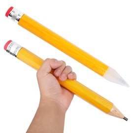 Tinoaly 2pcs Wooden Jumbo Pencils, 13in Wood Funny Oversized Pencils with Caps and Erasers Big Novelty Pencil Giant Pencil for Party Game Props School Office Supplies(Yellow)