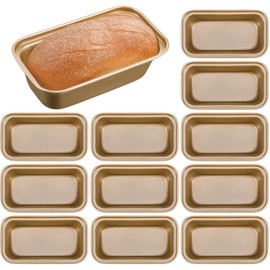 MAQUITA 12 Pcs Mini Loaf Pan for Baking Bread Non Stick Small Banana Bread Tins 6.1 x 3.3 x 2.1 Inches Nonstick Carbon Steel Tiny Meatloaf Pan for Oven and Baking (Gold)
