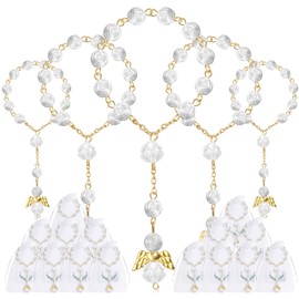 Foshird Pack of 15 Rosary Catholic with Guardian Angel Pendant Bracelet Guest Gifts for Christening Communion Confirmation Wedding Car Party (Gold)