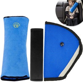 Children's Seat Belt Pads, Pack of 3, Car Seat Belt, Shoulder Pads, Belt Cushion, Protective Cushion and Velvet Bag, Large for More Comfort on Travel, Belt Extension Car, Blue
