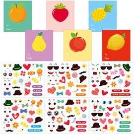 Valentines Day Make a Face Fruit Cards and Stickers 24Pack Happy Valentines Day Stickers for Kids DIY Craft Kit