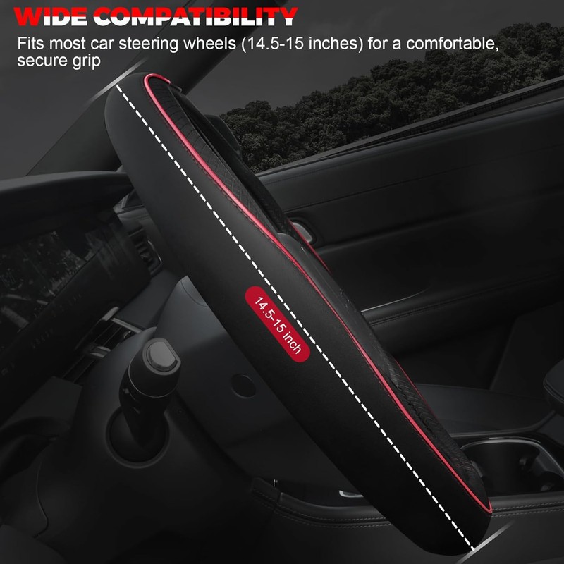Ouzorp Cubierta duradera de piel para volante de coche, rojo