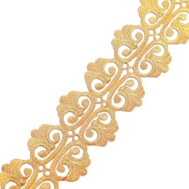 IDONGCAI Iron On Metallic Lace Trim Border Ribbon Fabric Trim Embroidery Floral Lace Applique Patches for Bridal, Costume or Jewelry, Crafts and Sewing, 2.7 Inch by 2 Yards (Golden)