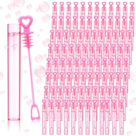PullCrease 150 Pcs Bubble Wands Bulk for Wedding Party Mini Heart Wand with Bubble Solution for Wedding Bridal Showers Valentine Anniversary Graduation Birthday Supplies (Pink,Single Heart)