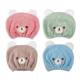 Kids Super Absorbent Dry Hair Cap Quick Drying Wrap Towel Hat Cute Cartoon Bear Head Towel Cap Coral Fleece Wet Hair Dry Turban Wrap Soft Elastic Hat For Boys Girls Bath Shower Washing Hair Swimming