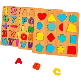 2PCS Wooden Alphabet & Shape Puzzles for Toddlers – Educational Learning Toy (Choose from 3 Combinations) (Alphabet & Shape)