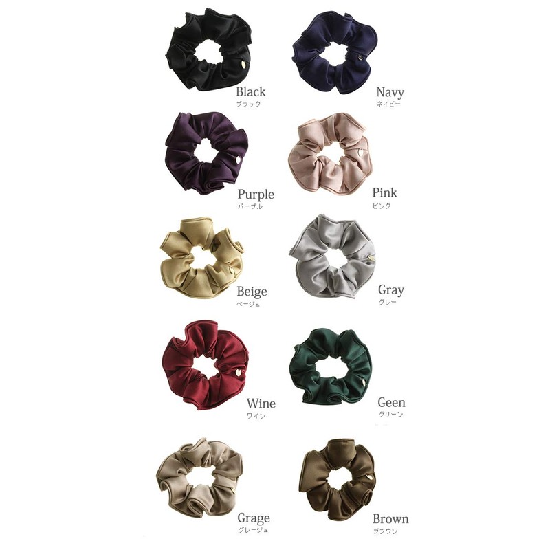 VINGTAINE HS-111-PK Satin Simple Color Scrunchie Ruffle Office Hair Accessory