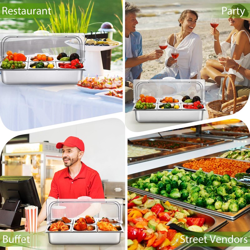 Ziliny 6 Pan Countertop Ice Food Serving Display Container Cooled